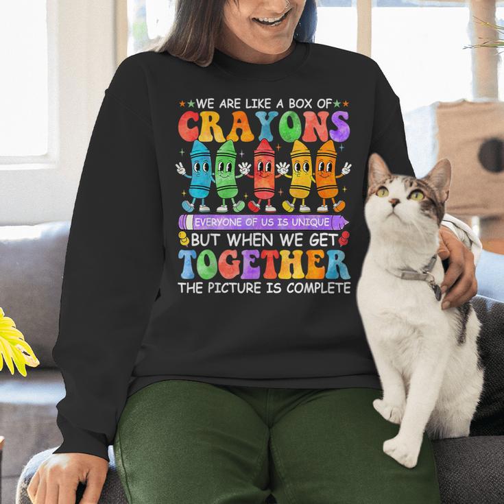Teacher We Are Like A Box Of Crayons Back To School Men Women Kids Women Crewneck Sweatshirt, gift for family, gift for coworker Teacher We Are Like A Box Of Crayons Back To School Men Women Kids Women Crewneck Sweatshirt, gift for family, gift for coworker