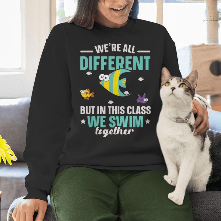 Teacher We All Different But In This Class We Swim Together Women Crewneck Sweatshirt, gift for family, gift for coworker