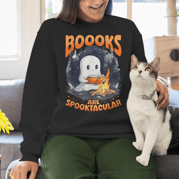 Teacher Halloween Ghost Reading Book Animal Boooks Are Women Crewneck Sweatshirt, gift for family, gift for coworker