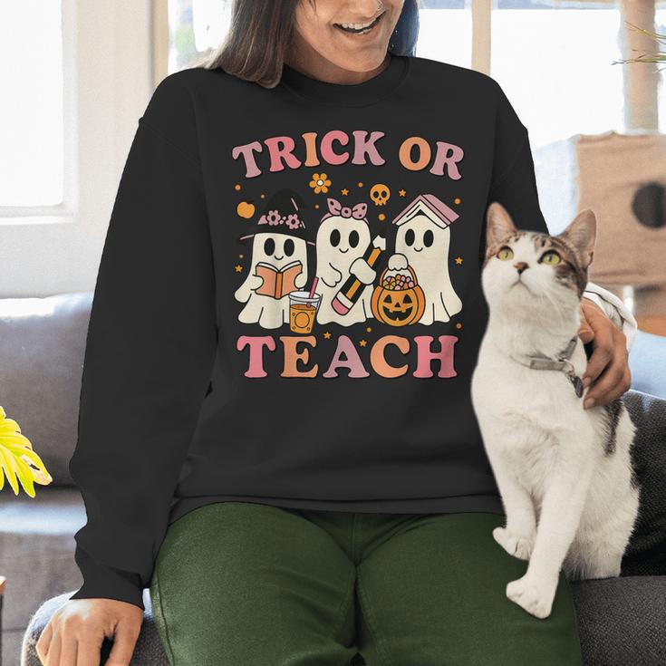Teacher Halloween Trick Or Teach Cute Ghost Coffee Pumpkins Women Crewneck Sweatshirt, gift for family, gift for coworker Teacher Halloween Trick Or Teach Cute Ghost Coffee Pumpkins Women Crewneck Sweatshirt, gift for family, gift for coworker