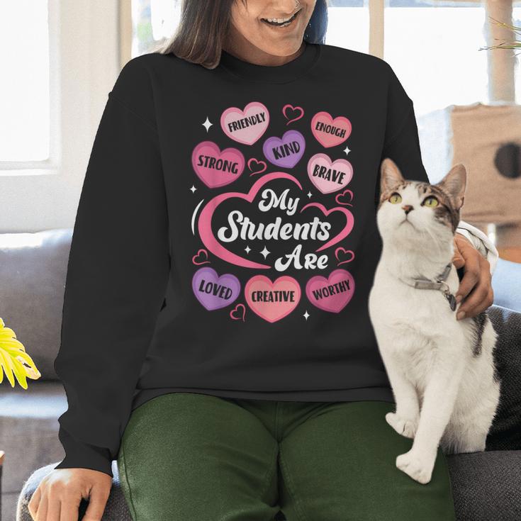 Teacher Positive Affirmations Candy Heart Valentine's Day Women Crewneck Sweatshirt, gift for family, gift for coworker Teacher Positive Affirmations Candy Heart Valentine's Day Women Crewneck Sweatshirt, gift for family, gift for coworker