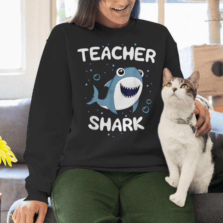 Teacher Shark Teaching Back To School Kindergarten Women Crewneck Sweatshirt, gift for family, gift for coworker