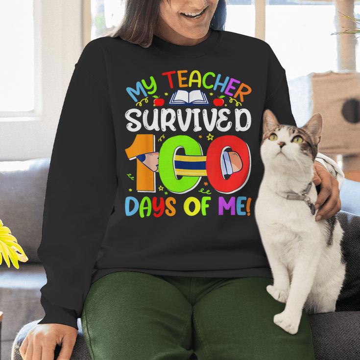 My Teacher Survived 100 Days Of Me 100 Days Of School Women Crewneck Sweatshirt, gift for family, gift for coworker