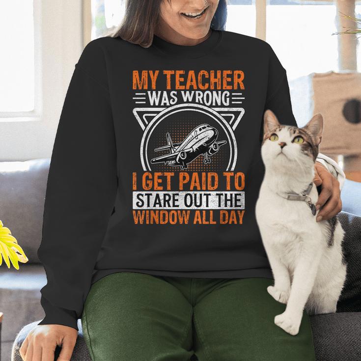 My Teacher Was Wrong I Get Paid To Stare Out The Window Women Crewneck Sweatshirt, gift for family, gift for coworker My Teacher Was Wrong I Get Paid To Stare Out The Window Women Crewneck Sweatshirt, gift for family, gift for coworker