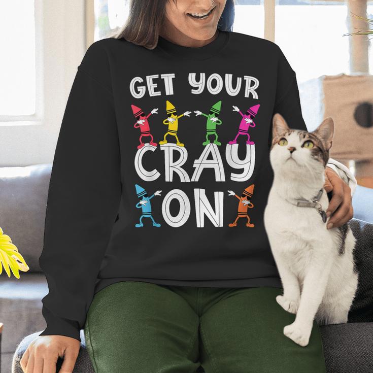 Teacher's Get Your Cray On Dabbing Crayons Women Crewneck Sweatshirt, gift for family, gift for coworker Teacher's Get Your Cray On Dabbing Crayons Women Crewneck Sweatshirt, gift for family, gift for coworker