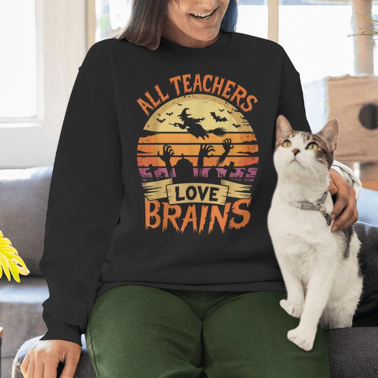 All Teachers Love Brains Halloween Teacher Women Crewneck Sweatshirt, gift for family, gift for coworker