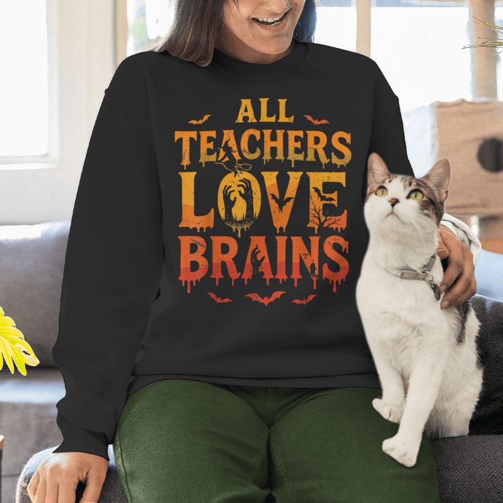 All Teachers Love Brains Shirt Halloween Teacher Women Crewneck Sweatshirt, gift for family, gift for coworker All Teachers Love Brains Shirt Halloween Teacher Women Crewneck Sweatshirt, gift for family, gift for coworker