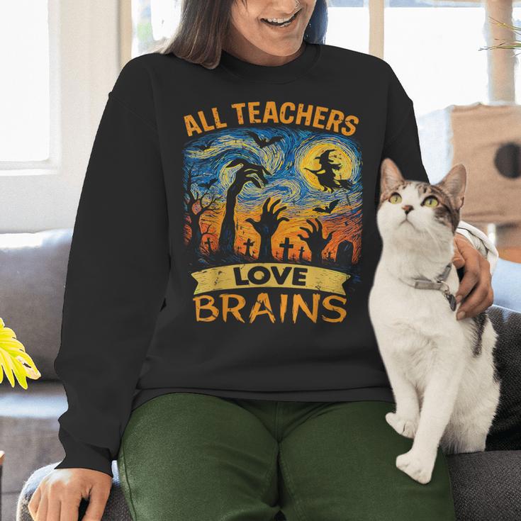 All Teachers Love Brains Shirt Teacher Halloween Tee Women Crewneck Sweatshirt, gift for family, gift for coworker All Teachers Love Brains Shirt Teacher Halloween Tee Women Crewneck Sweatshirt, gift for family, gift for coworker