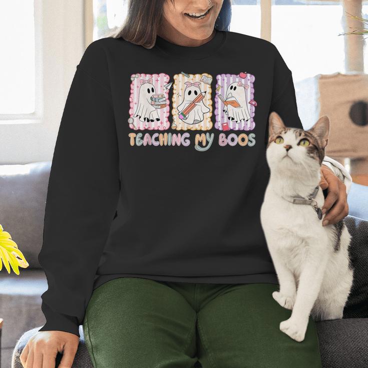 Teaching Is My Boos Teacher Ghost Halloween Women Girls Women Crewneck Sweatshirt, gift for family, gift for coworker