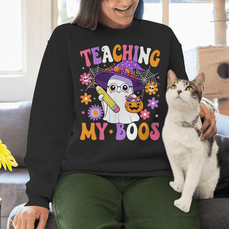 Teaching My Boos Teacher Ghost Teach Halloween Teacher Women Crewneck Sweatshirt, gift for family, gift for coworker