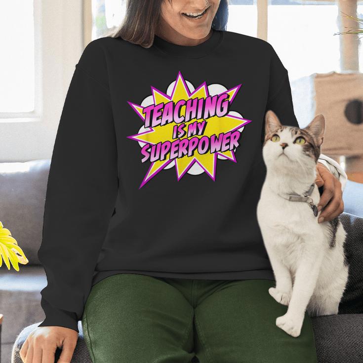 Teaching Is My Superpower Retro Comic Super Teacher Women Crewneck Sweatshirt, Super Teacher Sweatshirts, gift for family, gift for coworker