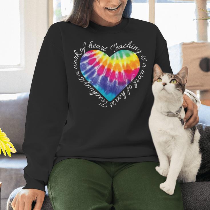 Teaching Is a Work Of Heart Tie Dye Hippie For Teacher For Men Women Girls Kids Women Crewneck Sweatshirt, gift for family, gift for coworker Teaching Is a Work Of Heart Tie Dye Hippie For Teacher For Men Women Girls Kids Women Crewneck Sweatshirt, gift for family, gift for coworker