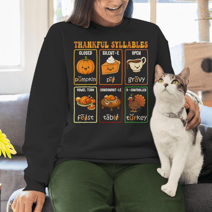 Thankful Syllables Thanksgiving Phonics Reading Teacher Fall Women Crewneck Sweatshirt, gift for family, gift for coworker Thankful Syllables Thanksgiving Phonics Reading Teacher Fall Women Crewneck Sweatshirt, gift for family, gift for coworker
