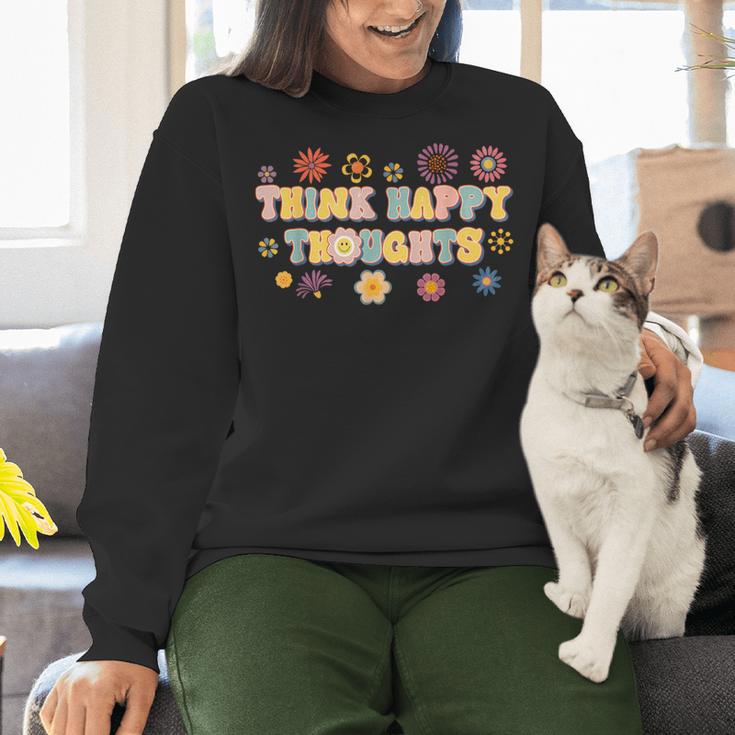 Think Happy Thoughts Teens Spring Positive Message Teachers For Men Women Girls Kids Women Crewneck Sweatshirt, gift for family, gift for coworker