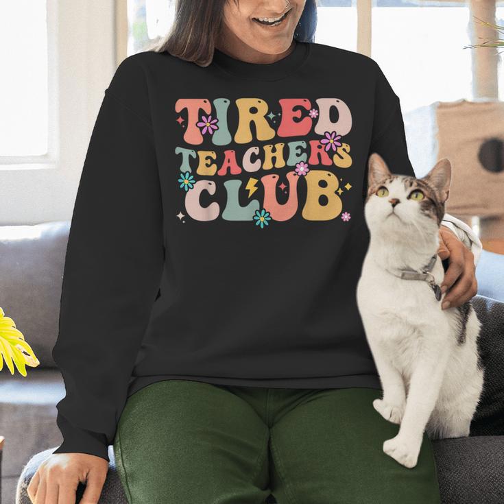 Tired Teachers Club Groovy Teachers Back To School Tee Women Crewneck Sweatshirt, gift for family, gift for coworker