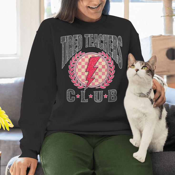 Tired Teachers Club Study Lover School Apparel Women Crewneck Sweatshirt, gift for family, gift for coworker