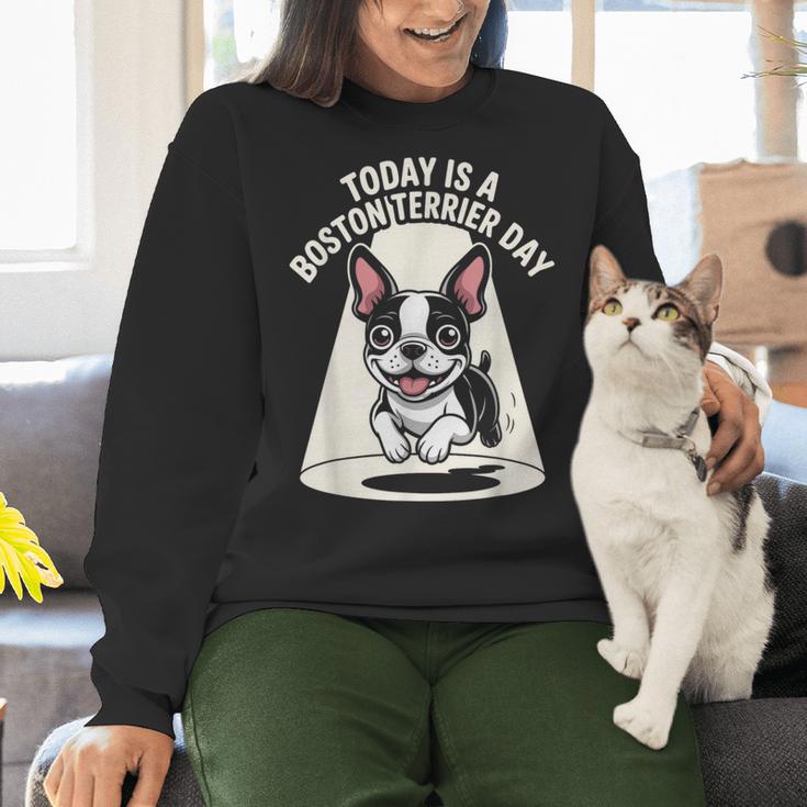 Today Is A Boston Terrier Day Cute Dog Lover Cartoon Women Crewneck Sweatshirt, gift for family, gift for coworker
