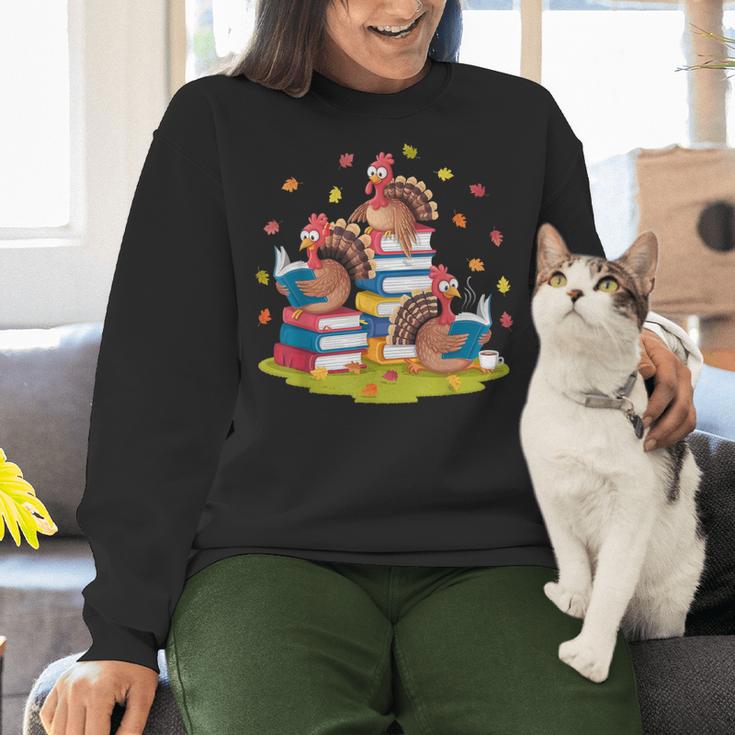 Turkey Reading Books Fall Season Thanksgiving Teacher Book Women Crewneck Sweatshirt, gift for family, gift for coworker Turkey Reading Books Fall Season Thanksgiving Teacher Book Women Crewneck Sweatshirt, gift for family, gift for coworker