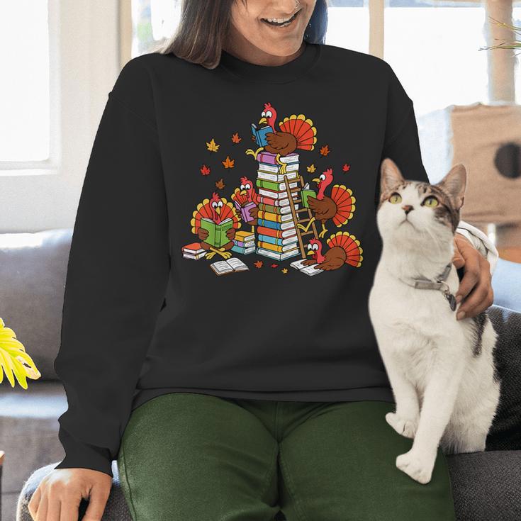 Turkey Reading Books Fall Thanksgiving Teacher Librarian Women Crewneck Sweatshirt, gift for family, gift for coworker Turkey Reading Books Fall Thanksgiving Teacher Librarian Women Crewneck Sweatshirt, gift for family, gift for coworker