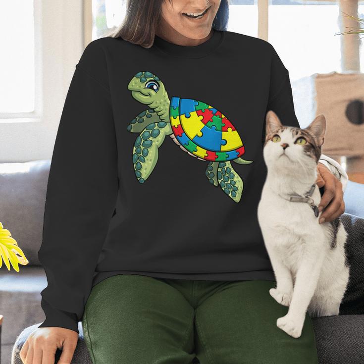 Turtle Puzzle Pieces For Autism Awareness Kids Women Teacher Women Crewneck Sweatshirt, gift for family, gift for coworker
