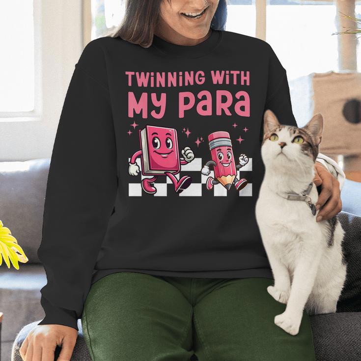 Twinning With My Para Teacher Matching Paraprofessional 70s For Men Women Women Crewneck Sweatshirt, gift for family, gift for coworker Twinning With My Para Teacher Matching Paraprofessional 70s For Men Women Women Crewneck Sweatshirt, gift for family, gift for coworker