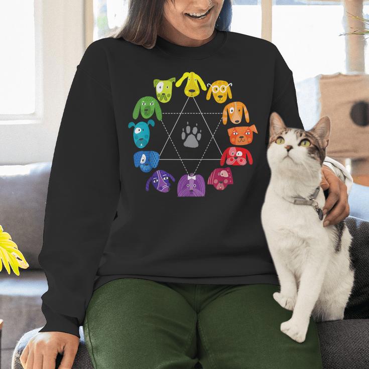Unique For Artists By ADS Color Wheel Educational Art Teacher Dog Themed Artist Small Women Crewneck Sweatshirt, gift for family, gift for coworker