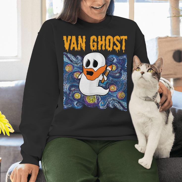 Van Ghost Art Teacher Halloween Van Gogh Starry Night Women Crewneck Sweatshirt, gift for family, gift for coworker
