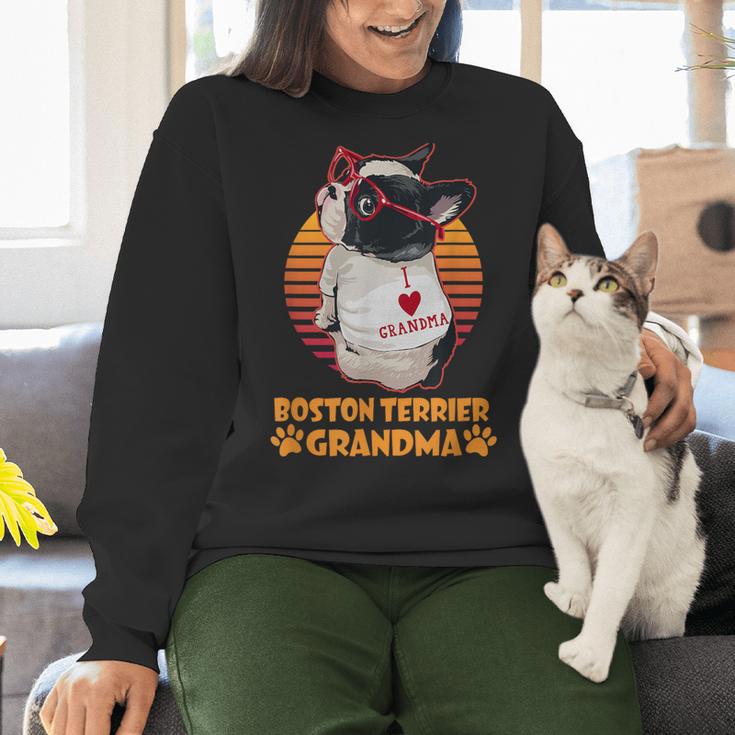 Vintage Boston Terrier Grandma Wear Sunglasses Dog Lover Men Women Girls Kids Women Crewneck Sweatshirt, gift for family, gift for coworker