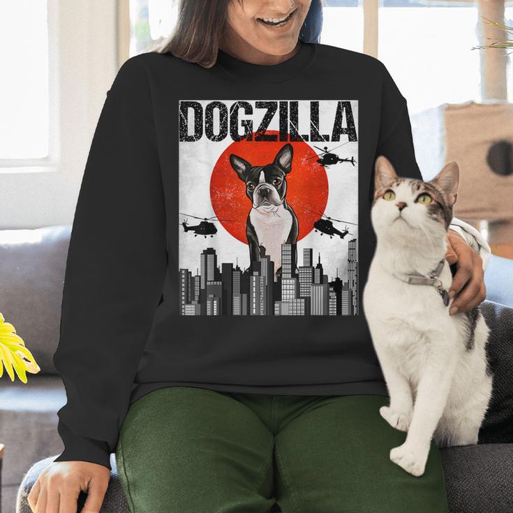 Vintage Japanese Dogzilla Boston Terrier Women Crewneck Sweatshirt, gift for family, gift for coworker