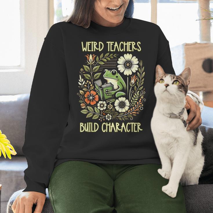Weird Teachers Build Character Frog Reading Book Librarian Women Crewneck Sweatshirt, gift for family, gift for coworker