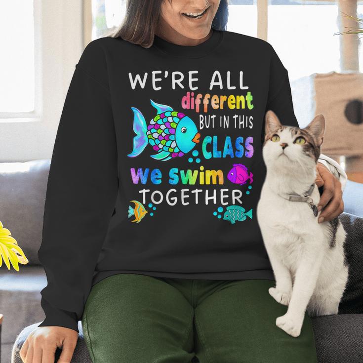 We'Re All Different But We Swim Together Elementary Teacher Women Crewneck Sweatshirt, gift for family, gift for coworker We'Re All Different But We Swim Together Elementary Teacher Women Crewneck Sweatshirt, gift for family, gift for coworker