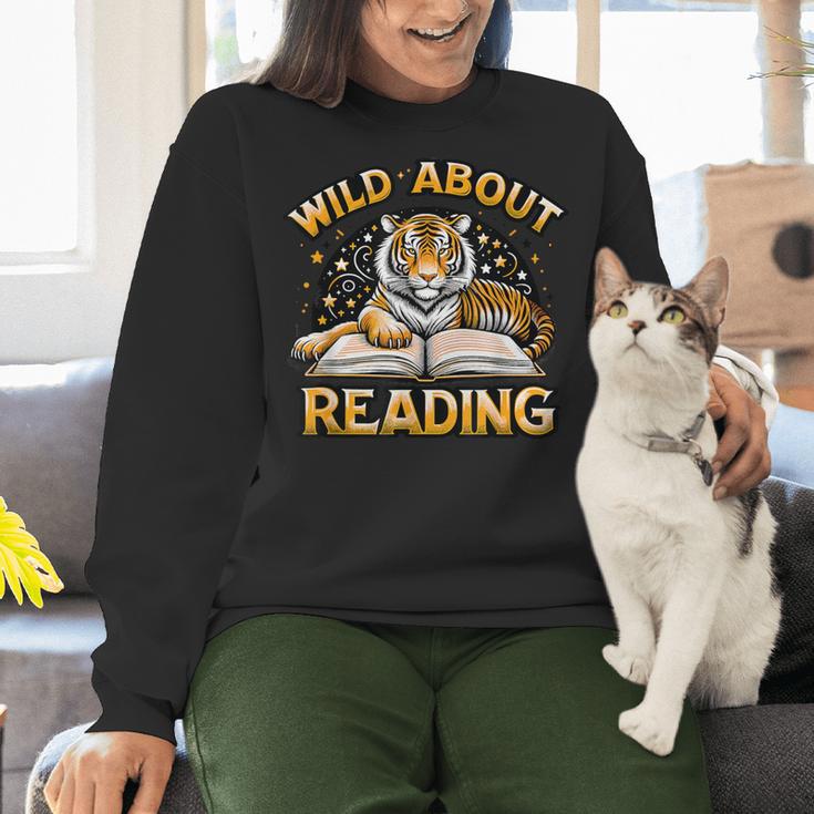 Wild About Reading Tiger For Teachers & Students Women Crewneck Sweatshirt, gift for family, gift for coworker