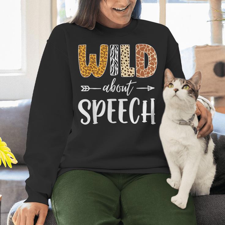 Wild About Speech SLP Leopard Teacher Back To School Kids Women Crewneck Sweatshirt, gift for family, gift for coworker Wild About Speech SLP Leopard Teacher Back To School Kids Women Crewneck Sweatshirt, gift for family, gift for coworker