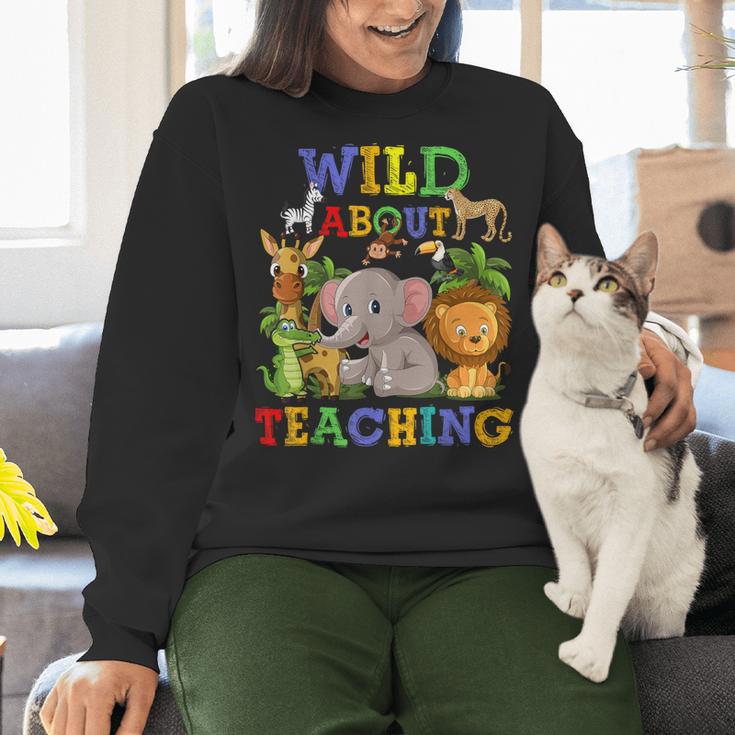 Wild About Teaching Safari Jungle School Teacher Women Crewneck Sweatshirt, gift for family, gift for coworker Wild About Teaching Safari Jungle School Teacher Women Crewneck Sweatshirt, gift for family, gift for coworker