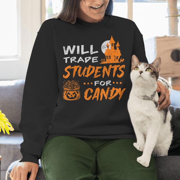 Will Trade Students For Candy Halloween Costume Teacher Women Crewneck Sweatshirt, gift for family, gift for coworker Will Trade Students For Candy Halloween Costume Teacher Women Crewneck Sweatshirt, gift for family, gift for coworker