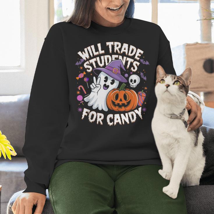 Will Trade Students For Candy Halloween Teacher Women Crewneck Sweatshirt, gift for family, gift for coworker Will Trade Students For Candy Halloween Teacher Women Crewneck Sweatshirt, gift for family, gift for coworker