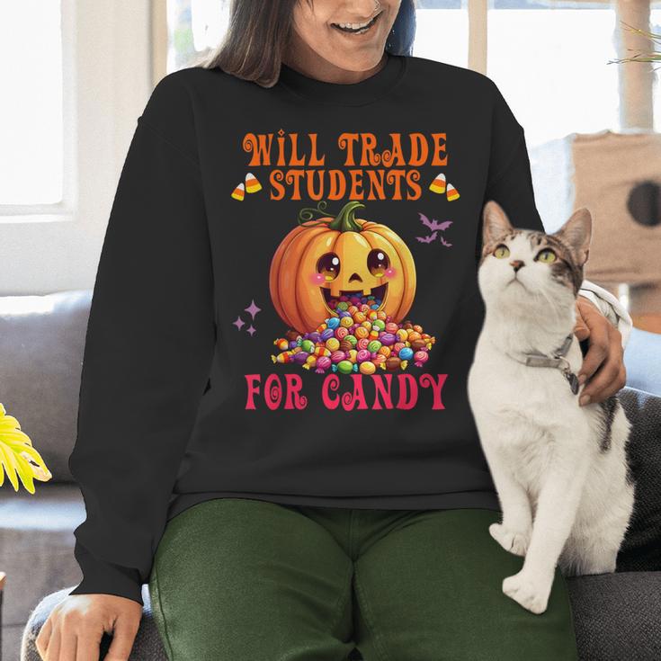 Will Trade Students For Candy Teacher Cute Halloween Pumpkin Women Crewneck Sweatshirt, gift for family, gift for coworker Will Trade Students For Candy Teacher Cute Halloween Pumpkin Women Crewneck Sweatshirt, gift for family, gift for coworker