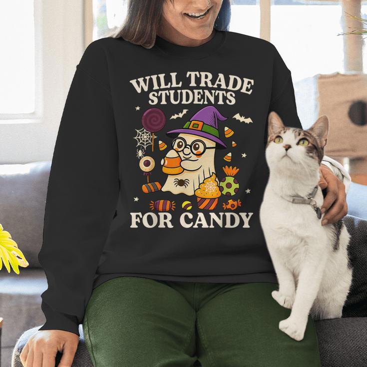 Will Trade Students For Candy Teacher Ghost Halloween Women Crewneck Sweatshirt, gift for family, gift for coworker Will Trade Students For Candy Teacher Ghost Halloween Women Crewneck Sweatshirt, gift for family, gift for coworker