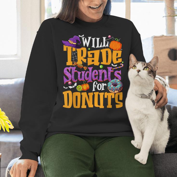 Will Trade Students For Donuts Halloween Teacher Women Crewneck Sweatshirt, gift for family, gift for coworker Will Trade Students For Donuts Halloween Teacher Women Crewneck Sweatshirt, gift for family, gift for coworker
