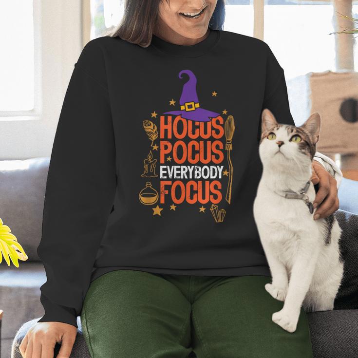 Witchy Halloween Hocus Pocus Everybody Focus Teacher Pumpkin Women Crewneck Sweatshirt, gift for family, gift for coworker
