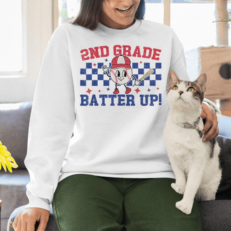 2nd Grade Batter Up Back To School Baseball Teacher Kids Women Crewneck Sweatshirt, 2nd Grade Teacher Sweatshirts, gift for family, gift for coworker
