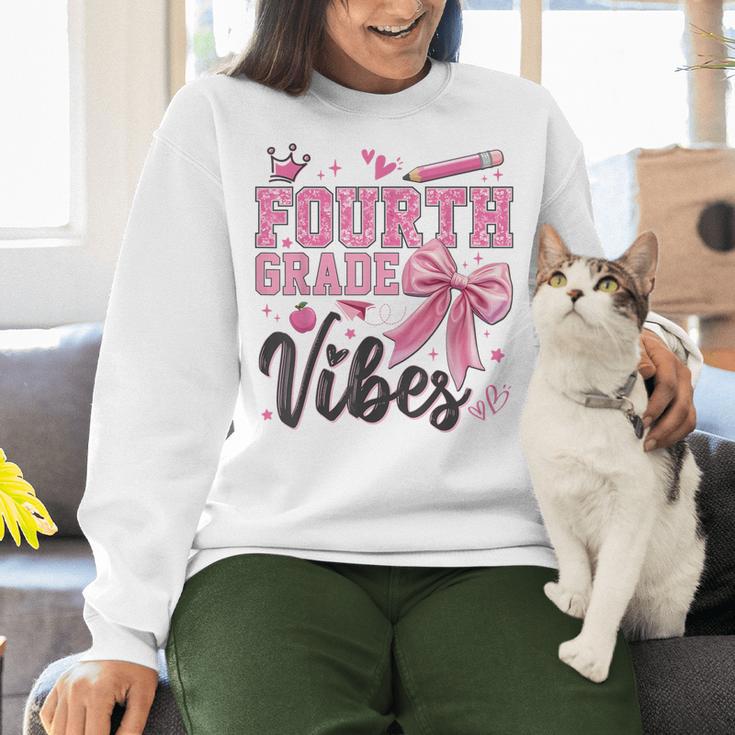 4th Fourth Grade Vibes Back To School Coquette Teacher Girl Women Crewneck Sweatshirt, 4th Grade Teacher Sweatshirts, gift for family, gift for coworker