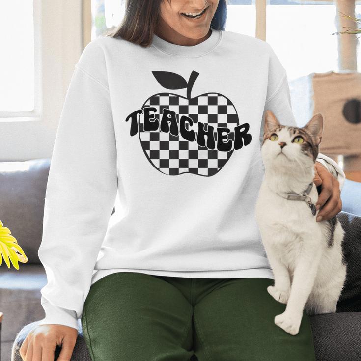 Back To School Checkered Apple Teacher Checkerboard Teacher For Men Women Girls Kids Women Crewneck Sweatshirt, gift for family, gift for coworker
