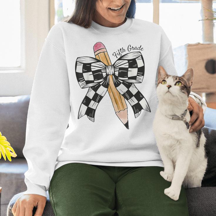 Back To School Hello Fifth Grade Teacher Coquette Pencil Bow Women Crewneck Sweatshirt, gift for family, gift for coworker