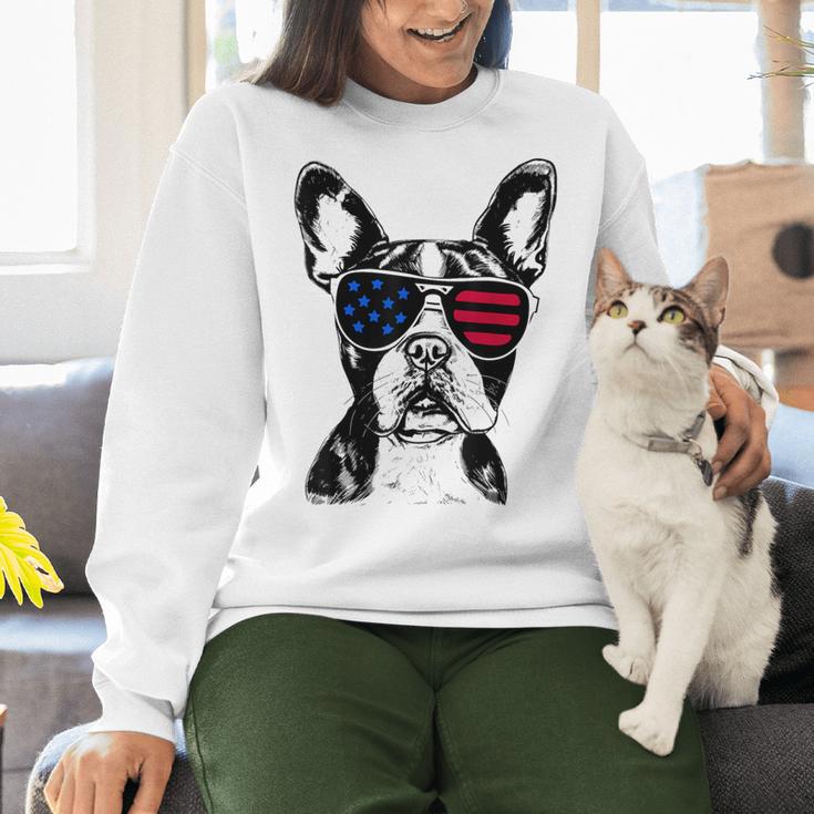 Boston Terrier Dog 4th July America USA Flag Men Women Kids Women Crewneck Sweatshirt, Boston Terrier 4th Of July Sweatshirts, gift for family, gift for coworker