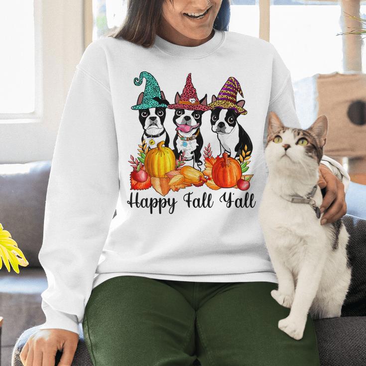 Boston Terrier Dog Lover Fall Ya'Ll Halloween Costume Men Women Women Crewneck Sweatshirt, Boston Terrier Halloween Sweatshirts, gift for family, gift for coworker