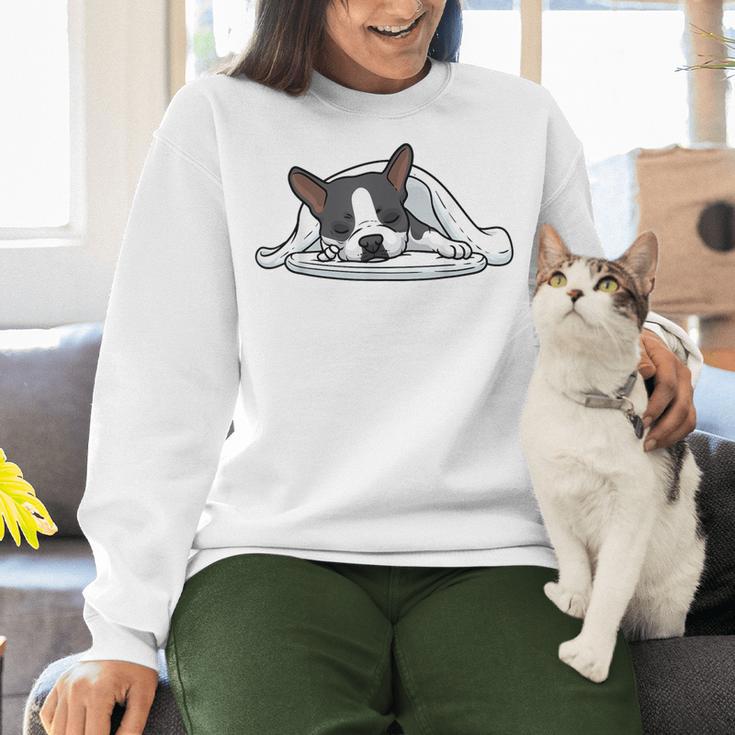 Boston Terrier Dog Official Sleeping Men Women Girls Kids Women Crewneck Sweatshirt, gift for family, gift for coworker