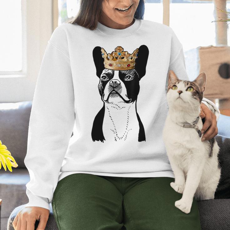Boston Terrier Dog Wearing Crown For Men Women Girls Kids Women Crewneck Sweatshirt, gift for family, gift for coworker