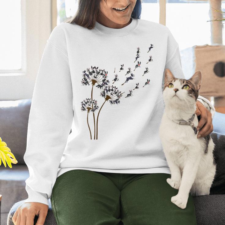 Boston Terrier Flower Fly Dandelion Dog Lover Dog Dad Women Crewneck Sweatshirt, Boston Terrier Dad Sweatshirts, gift for family, gift for coworker