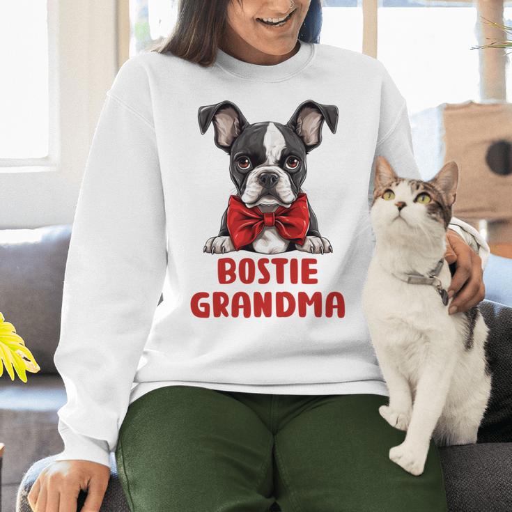Boston Terrier Grandma Dog Lovers Puppy Bostie Owner Women Crewneck Sweatshirt, gift for family, gift for coworker